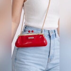 Miu Miu Patent Red Crossbody Bag with Gold Chain